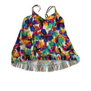 Swim Solutions Colorful Floral High-Low Tankini Swim Top Size 14 NWT